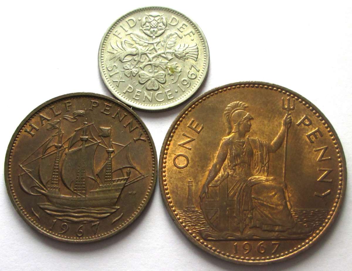 1967 Great Britain 6 Pence Half Penny 1 Penny