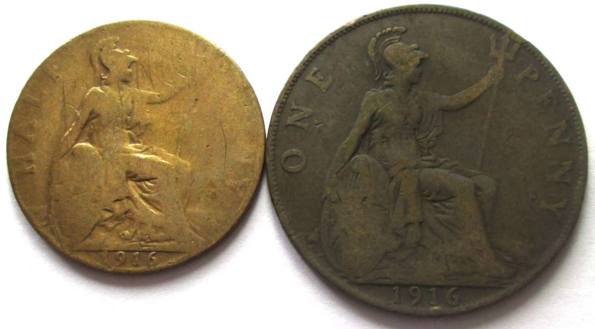 1916 Great Britain Half Penny 1 Penny