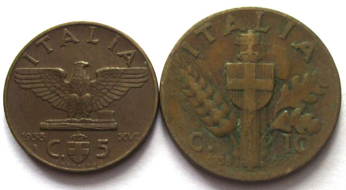 1938 Italy 5 Centesimi 10 Centesimi