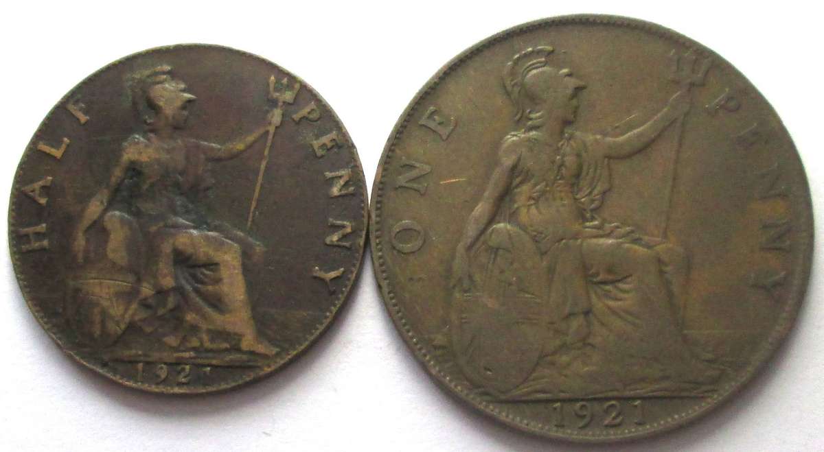 1921 Great Britain Half Penny 1 Penny