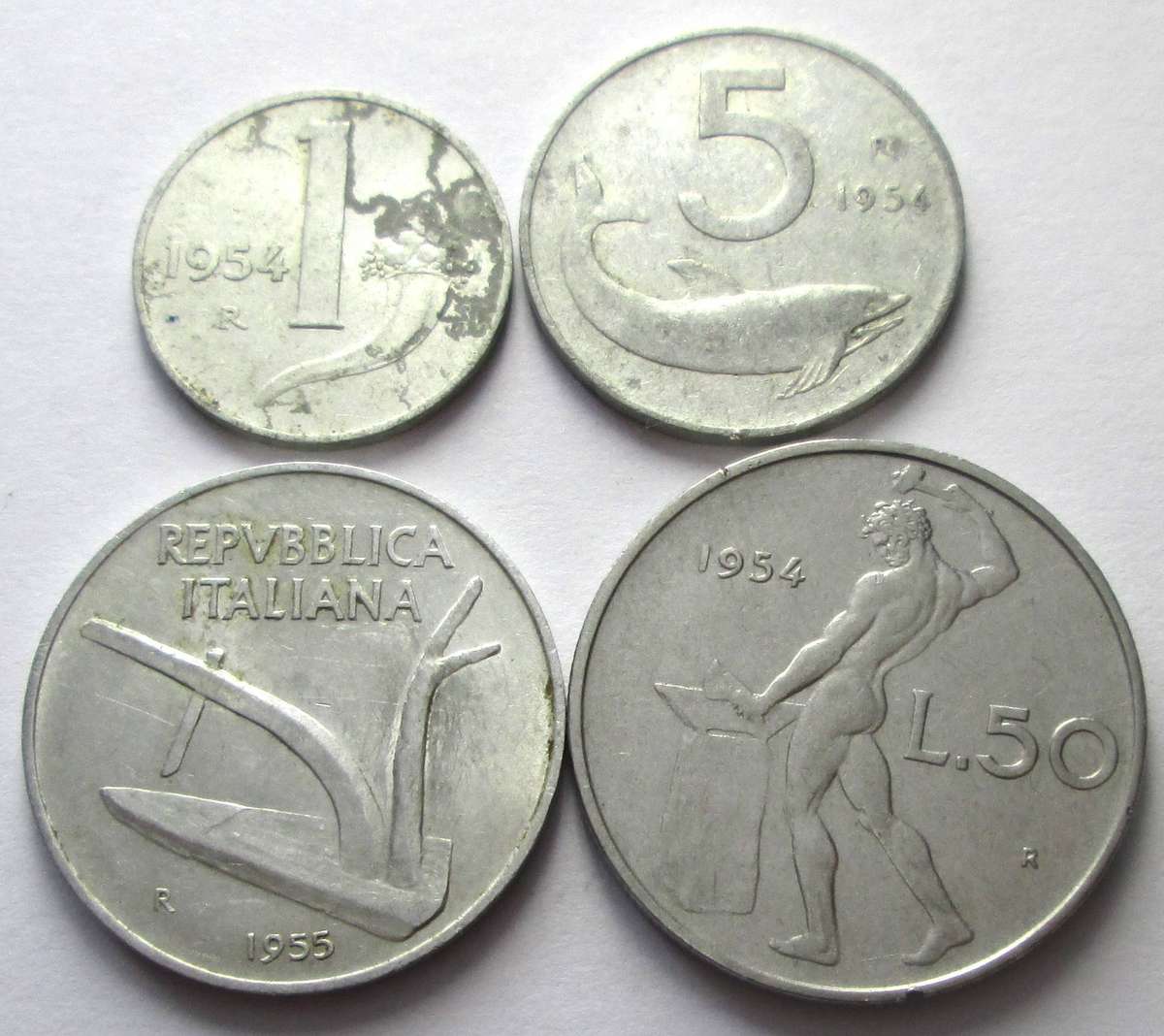 1954 Italy 1 Lira 5 Lire 10 Lire 50 Lire