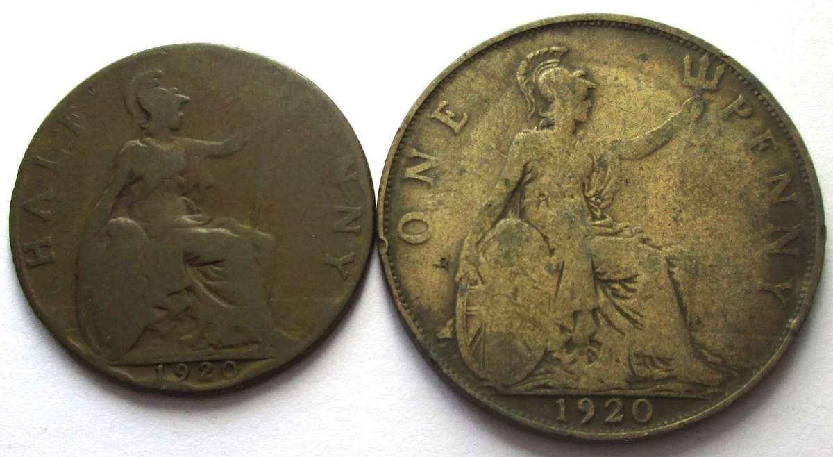 1920 Great Britain Half Penny 1 Penny