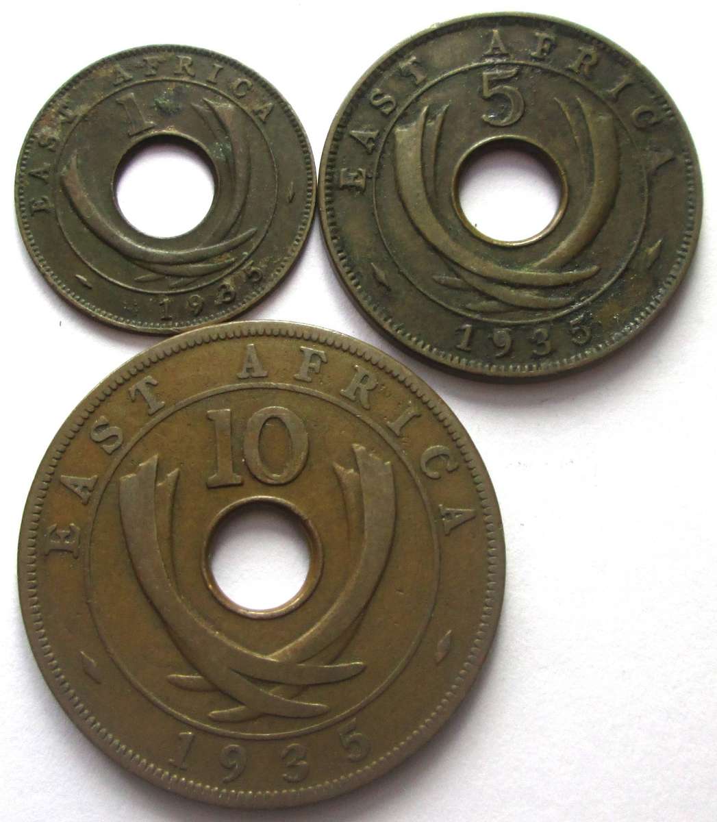 1935 East Africa 1 Cent 5 Cents 10 Cents