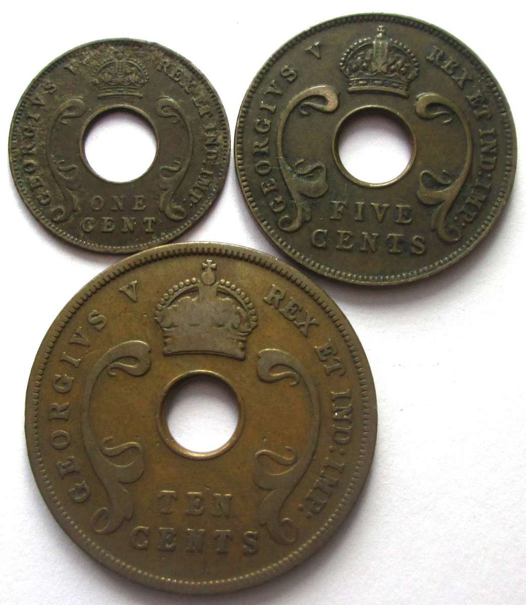 1935 East Africa 1 Cent 5 Cents 10 Cents