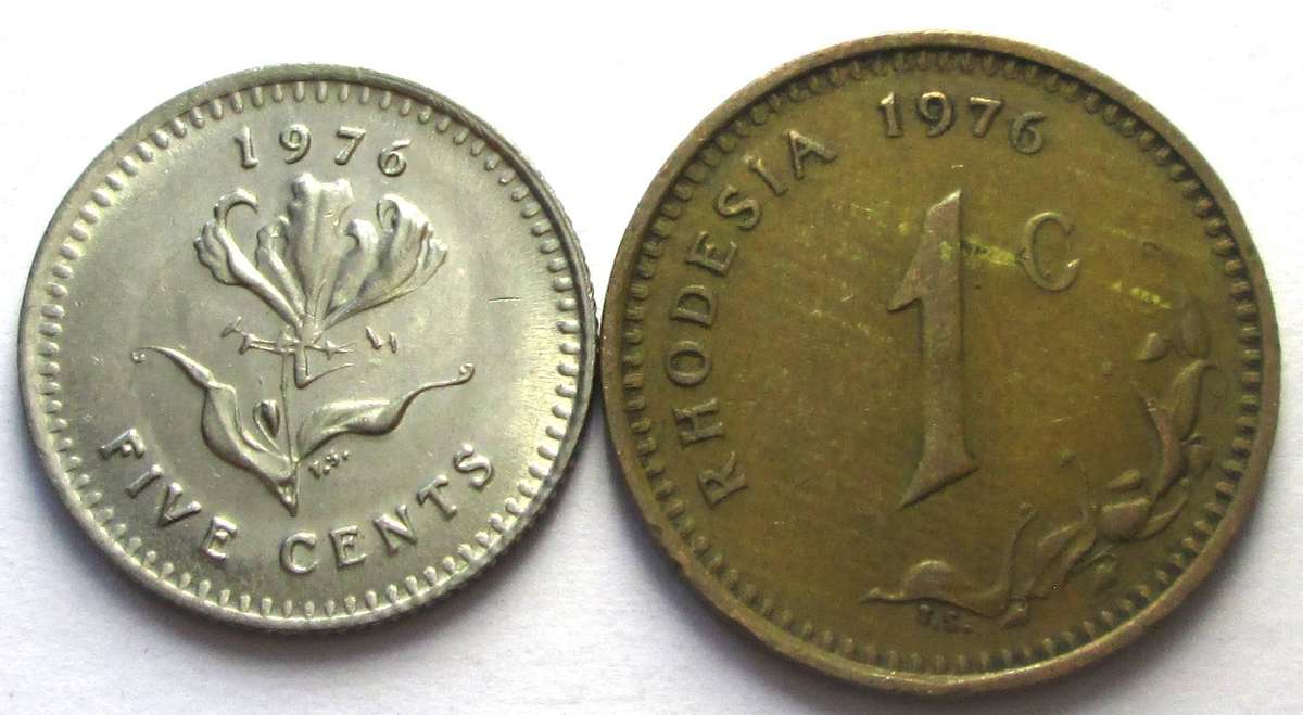1976 Rhodesia 1 Cent 5 Cents