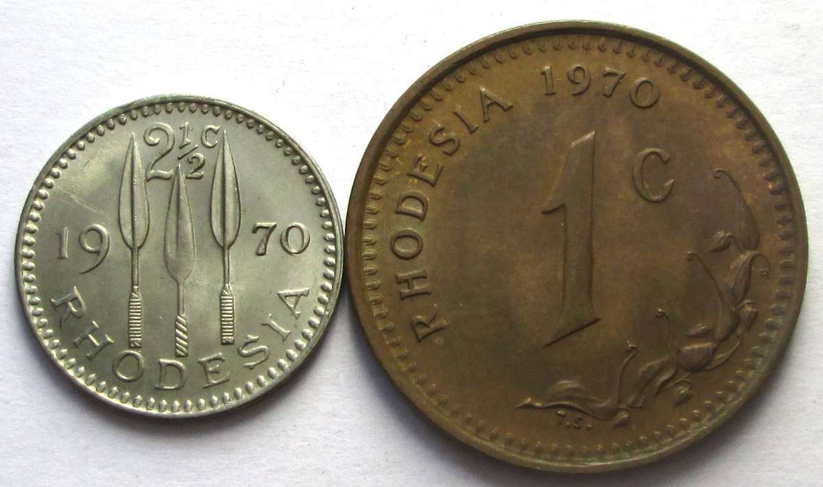 1970 Rhodesia 1 Cent 2 Half Cents