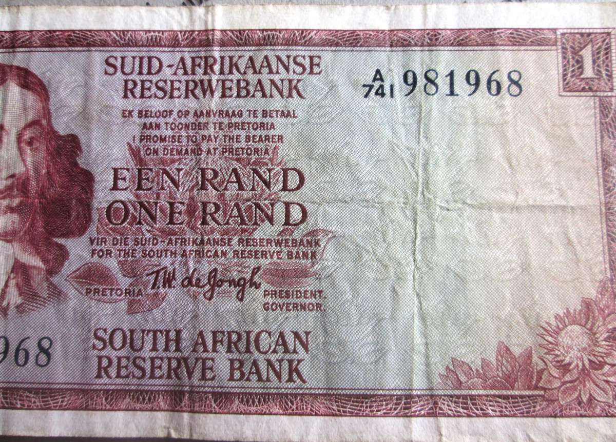 One Rand Republic of South Africa Serial Nr A741 981968