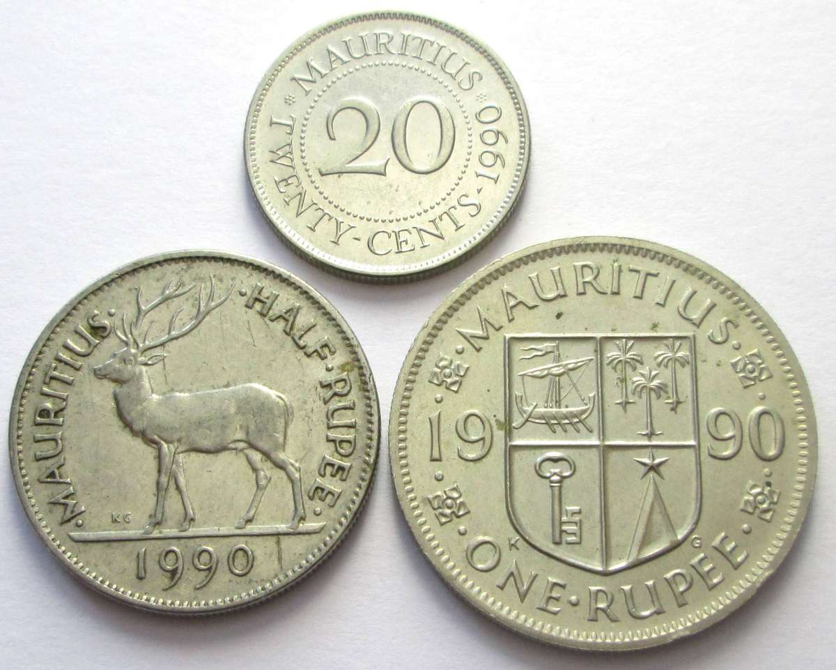 1990 Mauritius 20 Cents Half Rupee 1 Rupee