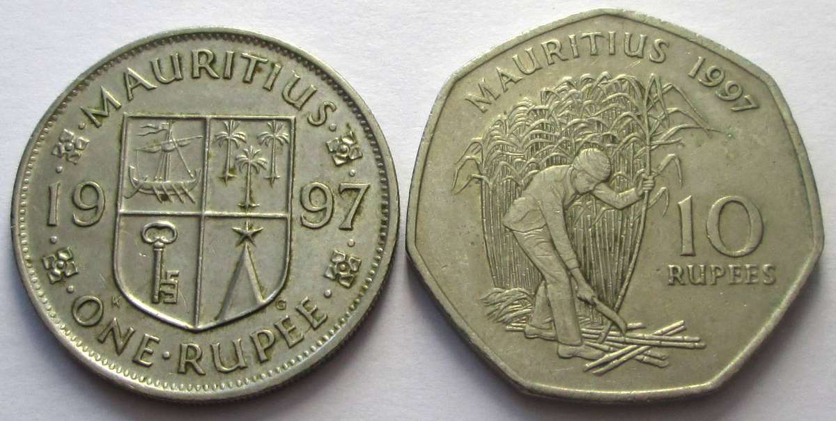 1997 Mauritius 1 Rupee 10 Rupees