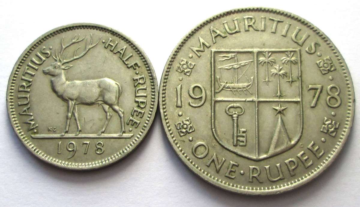 1978 Mauritius Half Rupee 1 Rupee