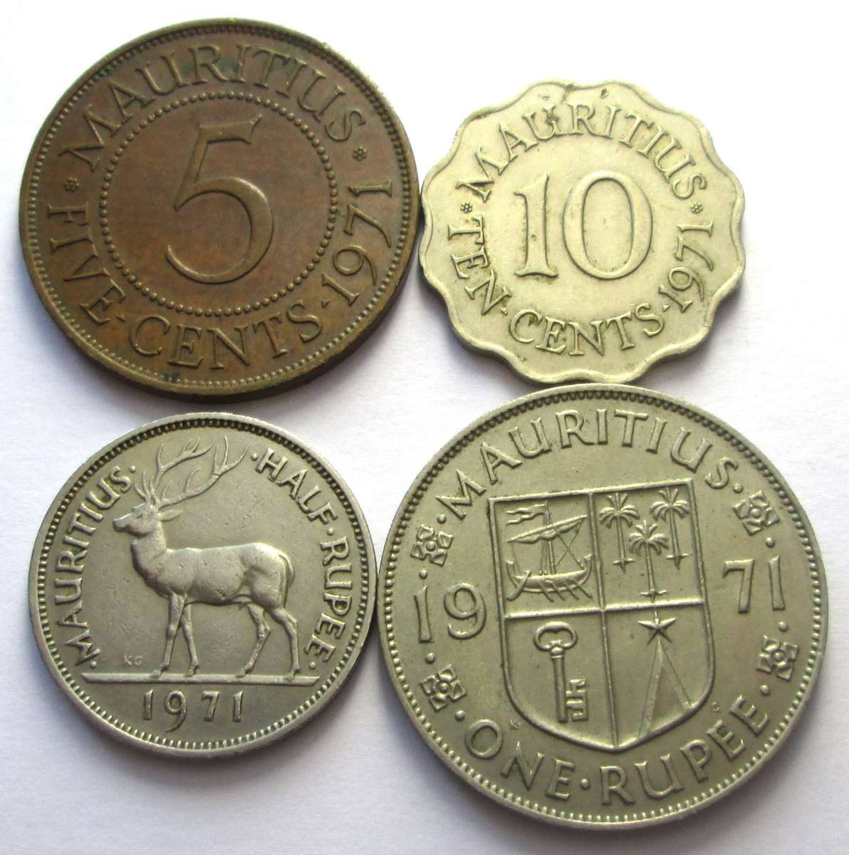 1971 Mauritius 5 Cents 10 Cents Half Rupee 1 Rupee