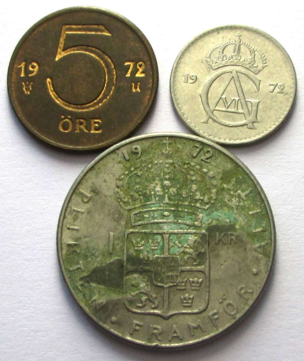 1972 Sweden 5 Ore 10 Ore 1 Krona