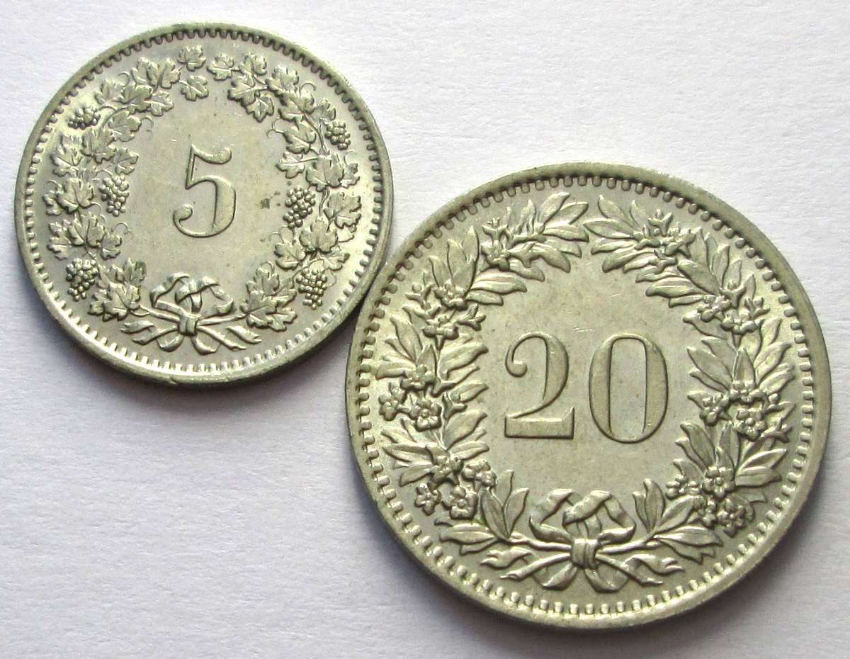 1970 Helvetica 5 Rappen 20 Rappen