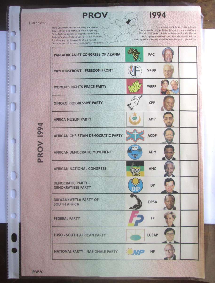 1994 South Africa Provincial 2 Voting Ballots Papers Nelson Mandela