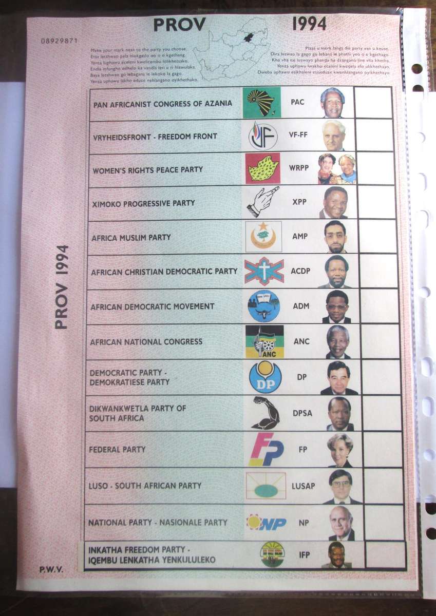 1994 South Africa Provincial 2 Voting Ballots Papers Nelson Mandela