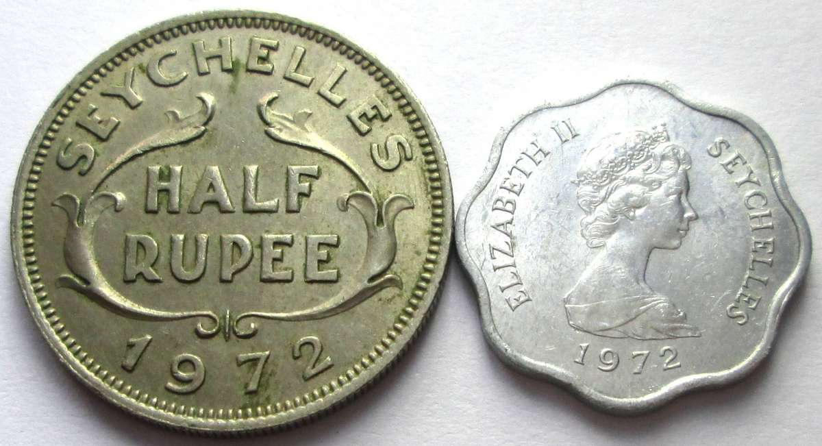 1972 Seychelles 5 Cents Half Rupee