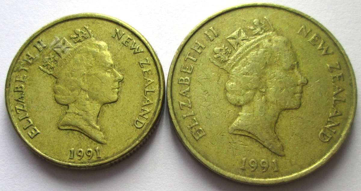 1991 New Zealand 1 Dollar 2 Dollars