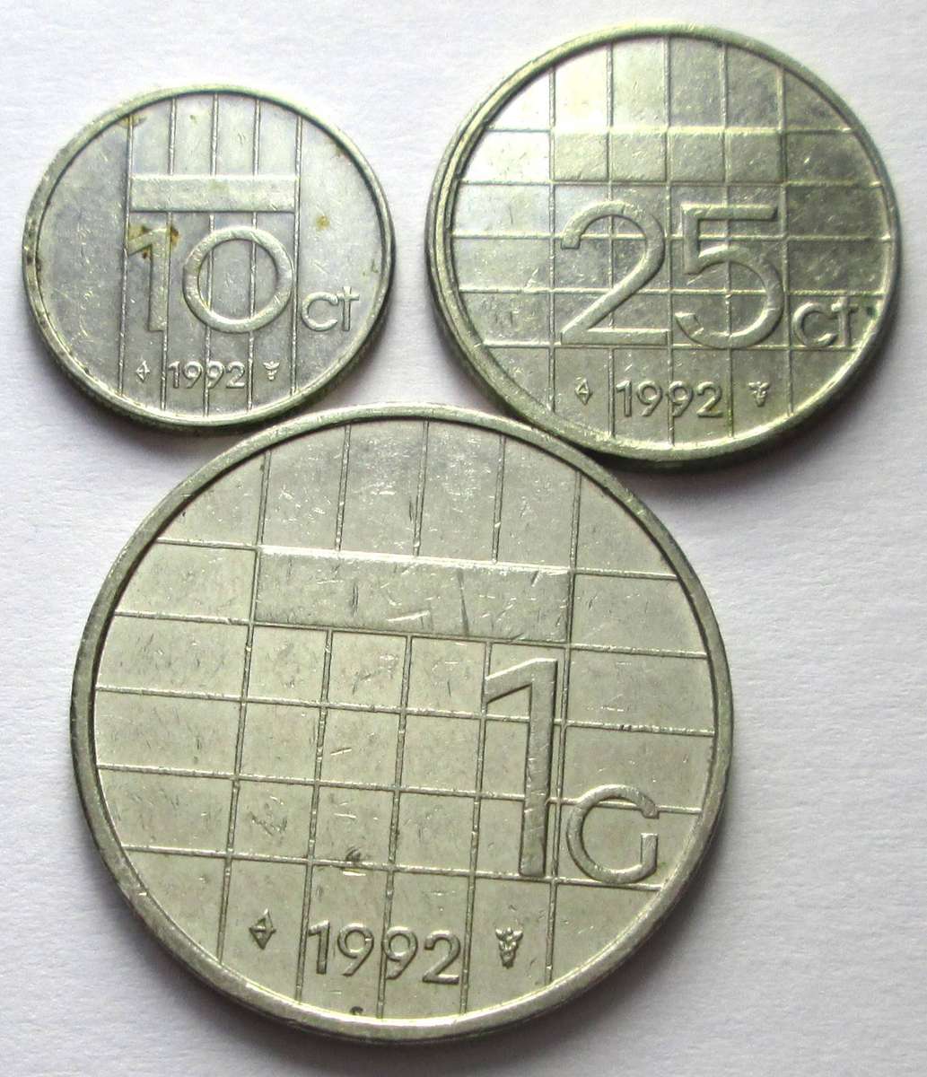 1992 Netherlands 10 Cents 25 Cents 1 Gulden