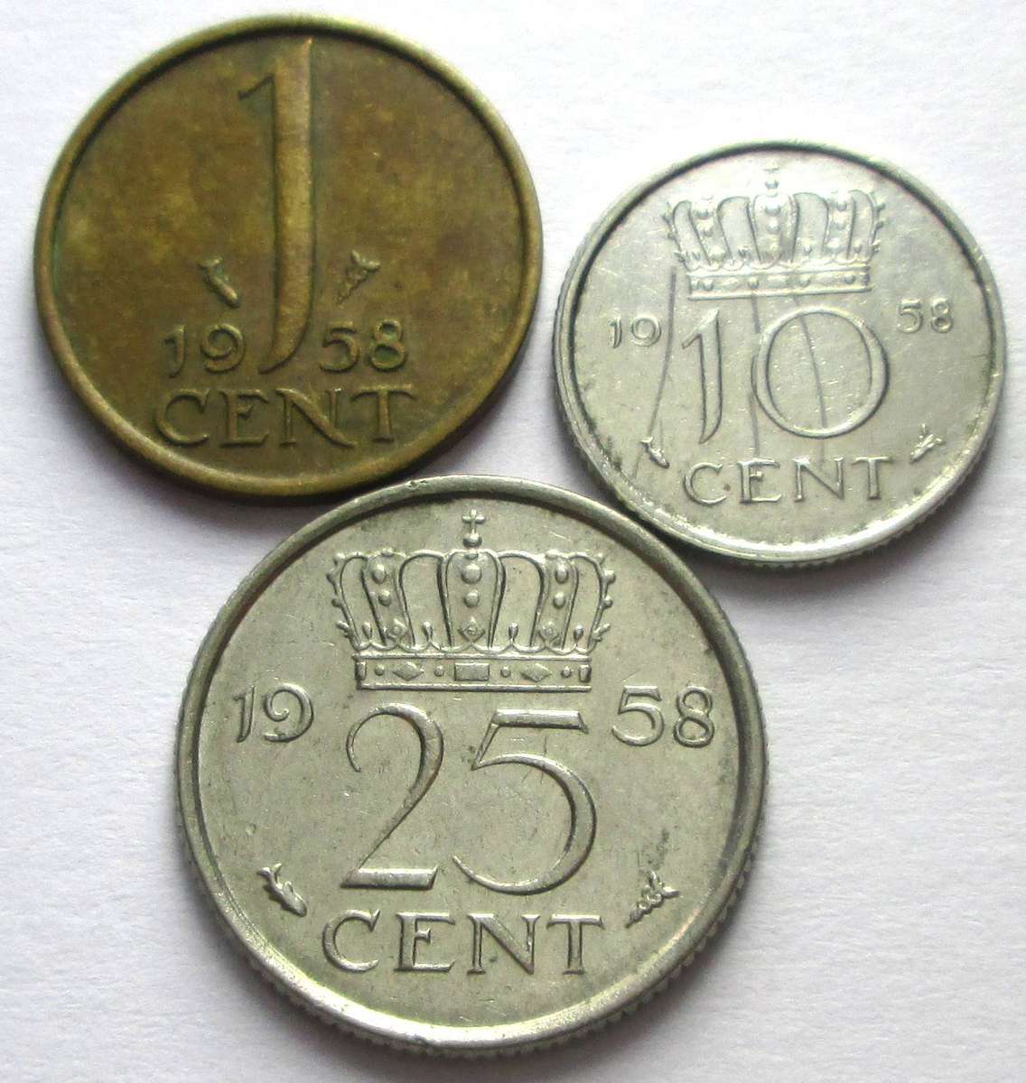 1958 Netherlands 1 Cent 10 Cents 25 Cents