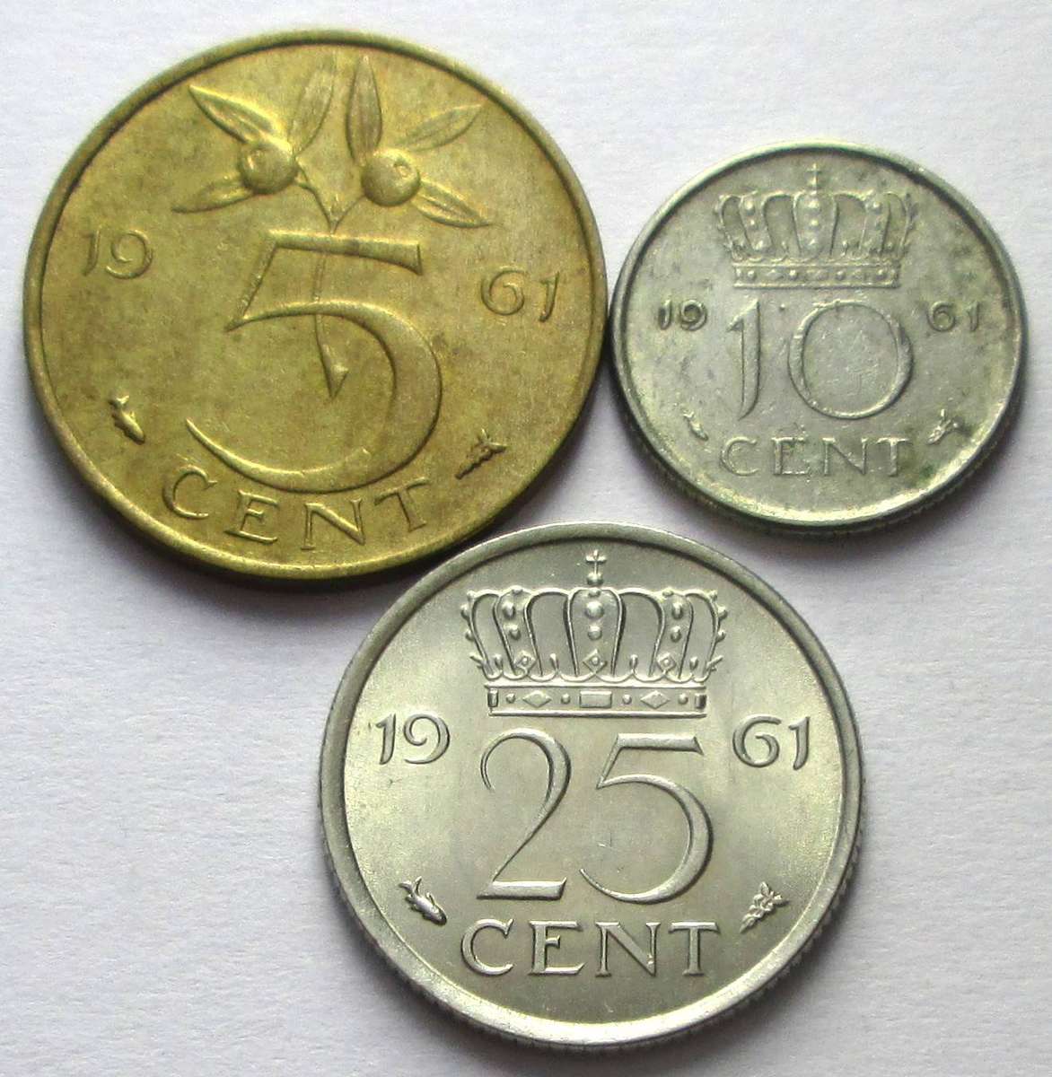 1961 Netherlands 5 Cents 10 Cents 25 Cents