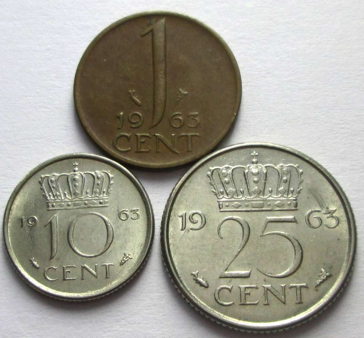 1963 Netherlands 1 Cent 10 Cents 25 Cents