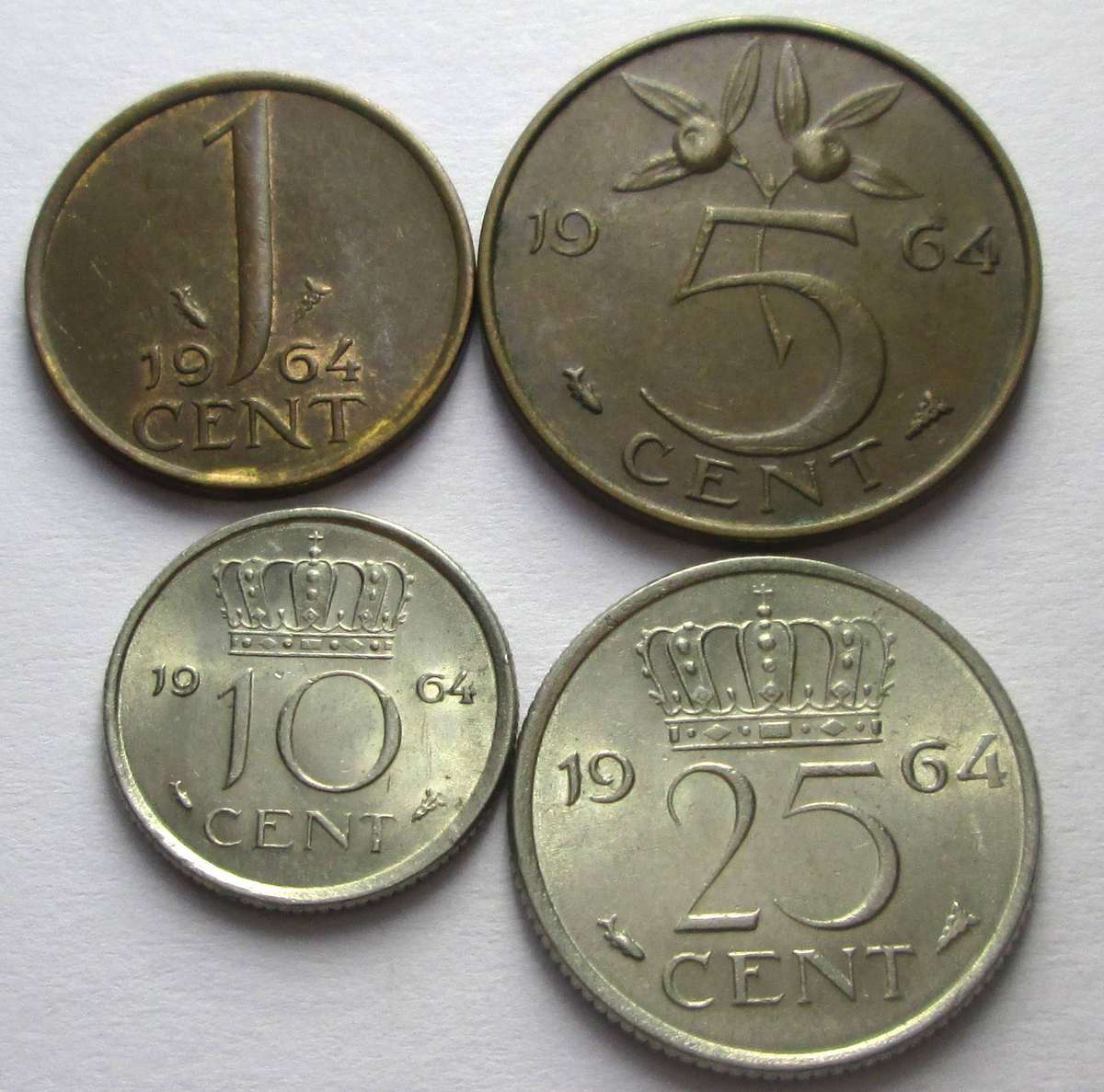 1964 Netherlands 1 Cent 5 Cents 10 Cents 25 Cents