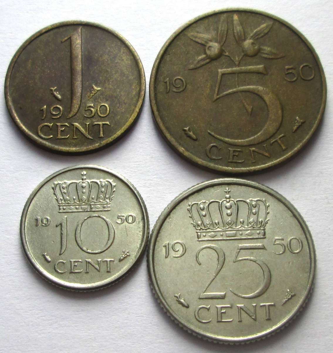 1950 Netherlands 1 Cent 5 Cents 10 Cents 25 Cents