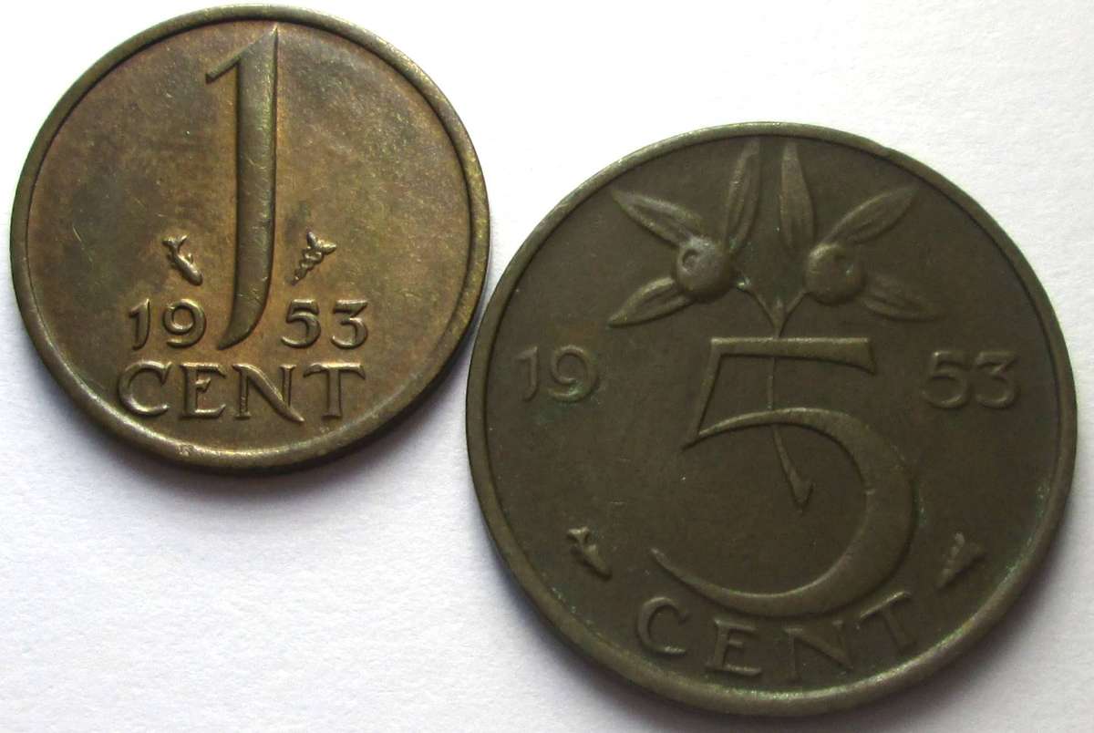 1953 Netherlands 1 Cent 5 Cents