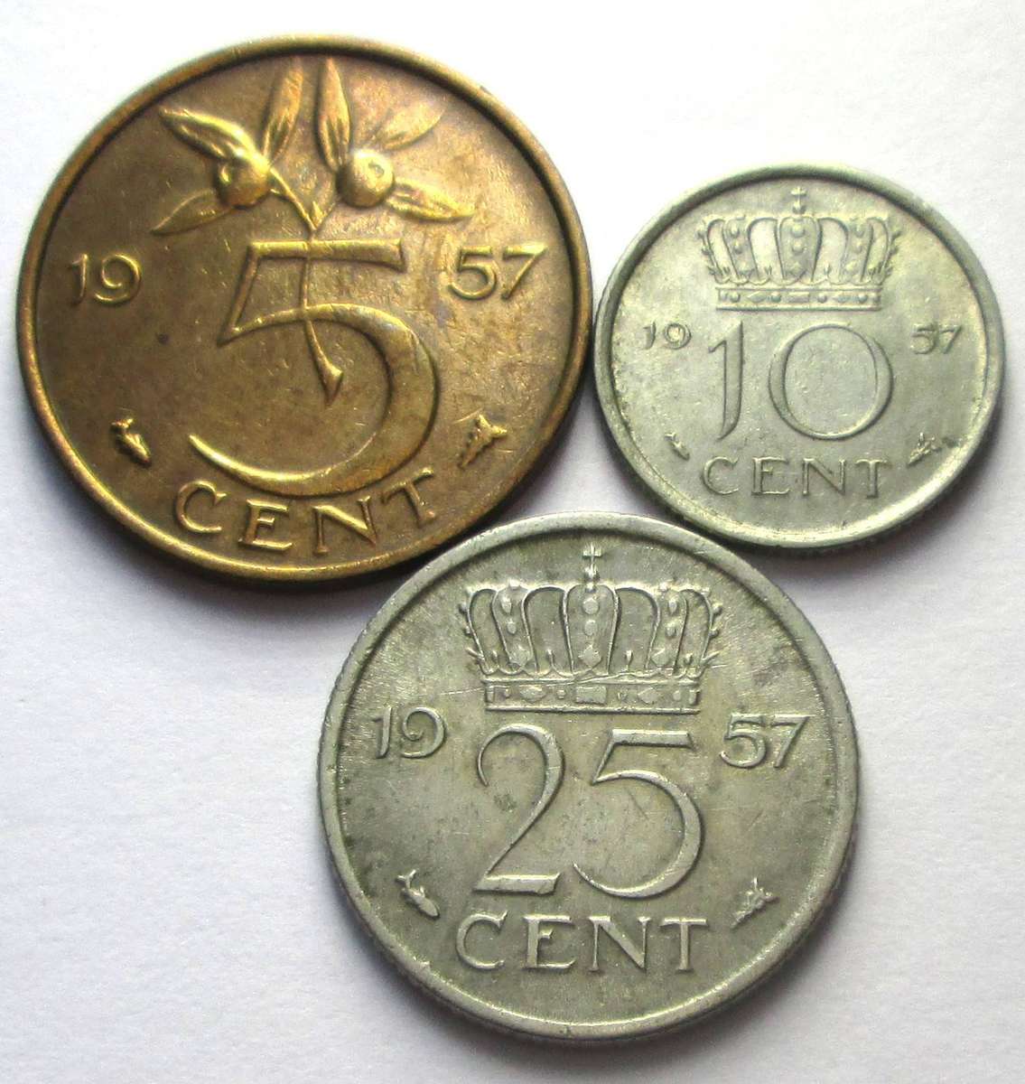 1957 Netherlands 5 Cents 10 Cents 25 Cents