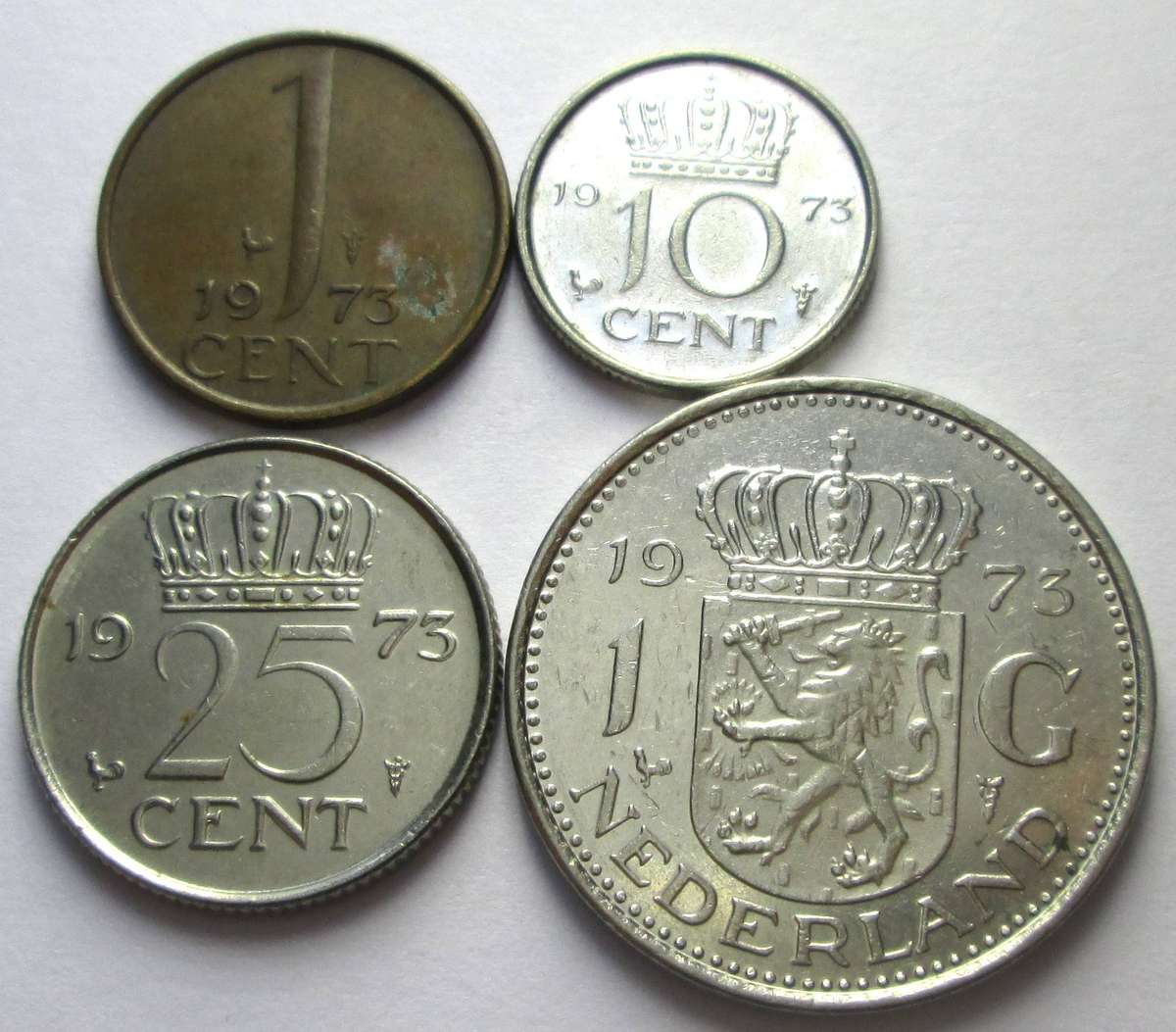 1973 Netherlands 1 Cent 10 Cents 25 Cents 1 Gulden