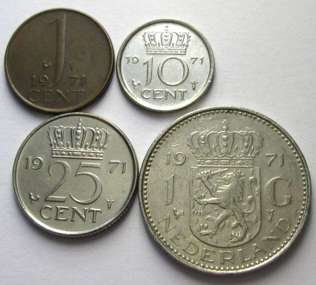 1972 Netherlands 1 Cent 10 Cents 25 Cents 1 Gulden