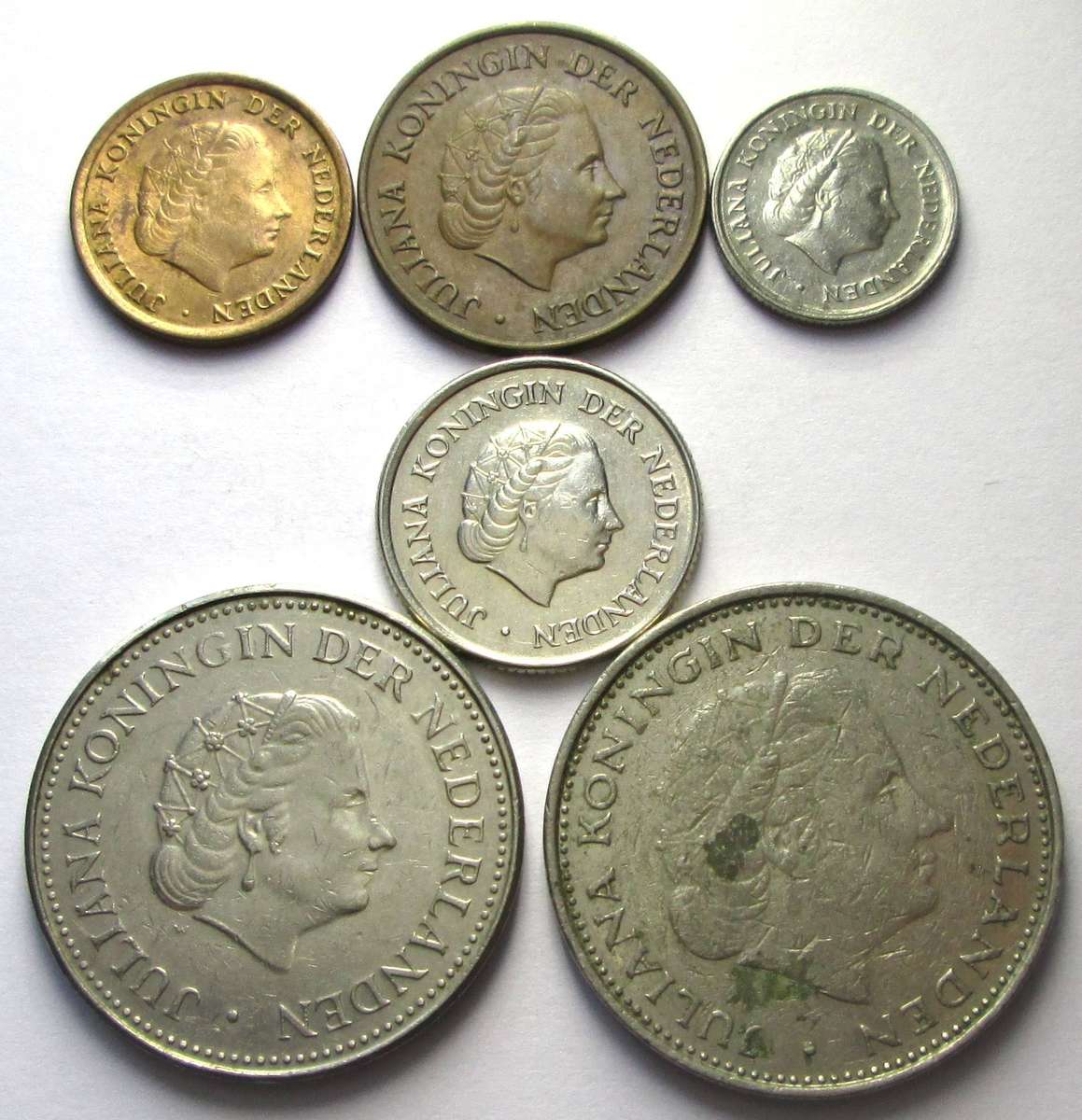 1970 Netherlands 1 Cent 5 Cents 10 Cents 25 Cents 1 Gulden 2 Half Gulden