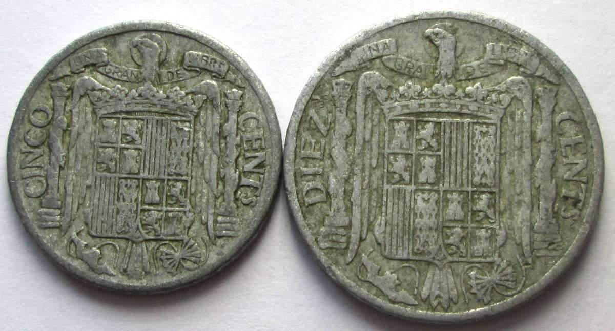 1941 Spain 5 Centimos 10 Centimos