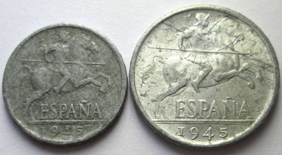1945 Spain 5 Centimos 10 Centimos