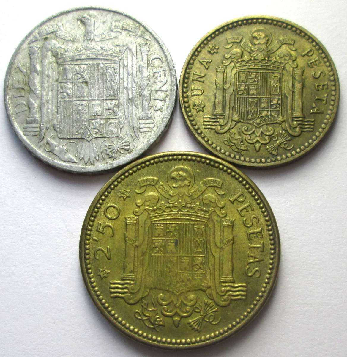 1953 Spain 5 Pesetas 1 Peseta 2.50 Pesetas 10 Centimos