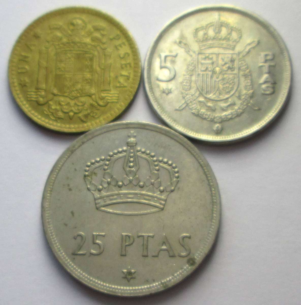 1975 Spain 1 Peseta 5 Pesetas 25 Pesetas