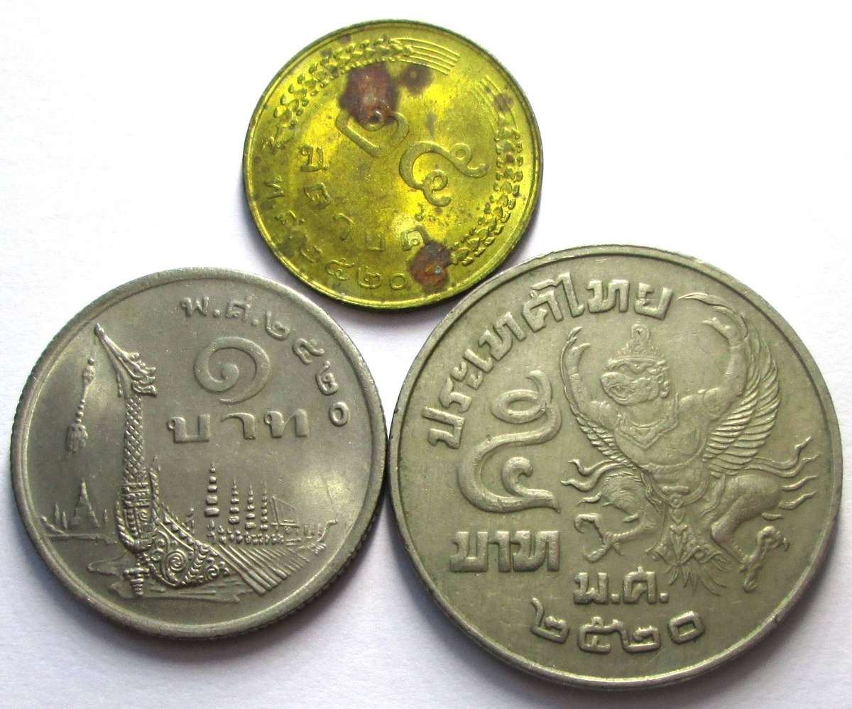 1977 Thailand 1 Baht 5 Baht 25 Satang