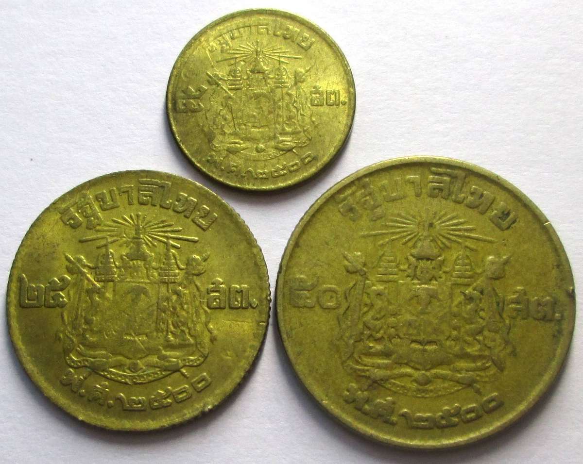 1957 Thailand 10 Baht 50 Baht 5 Satang