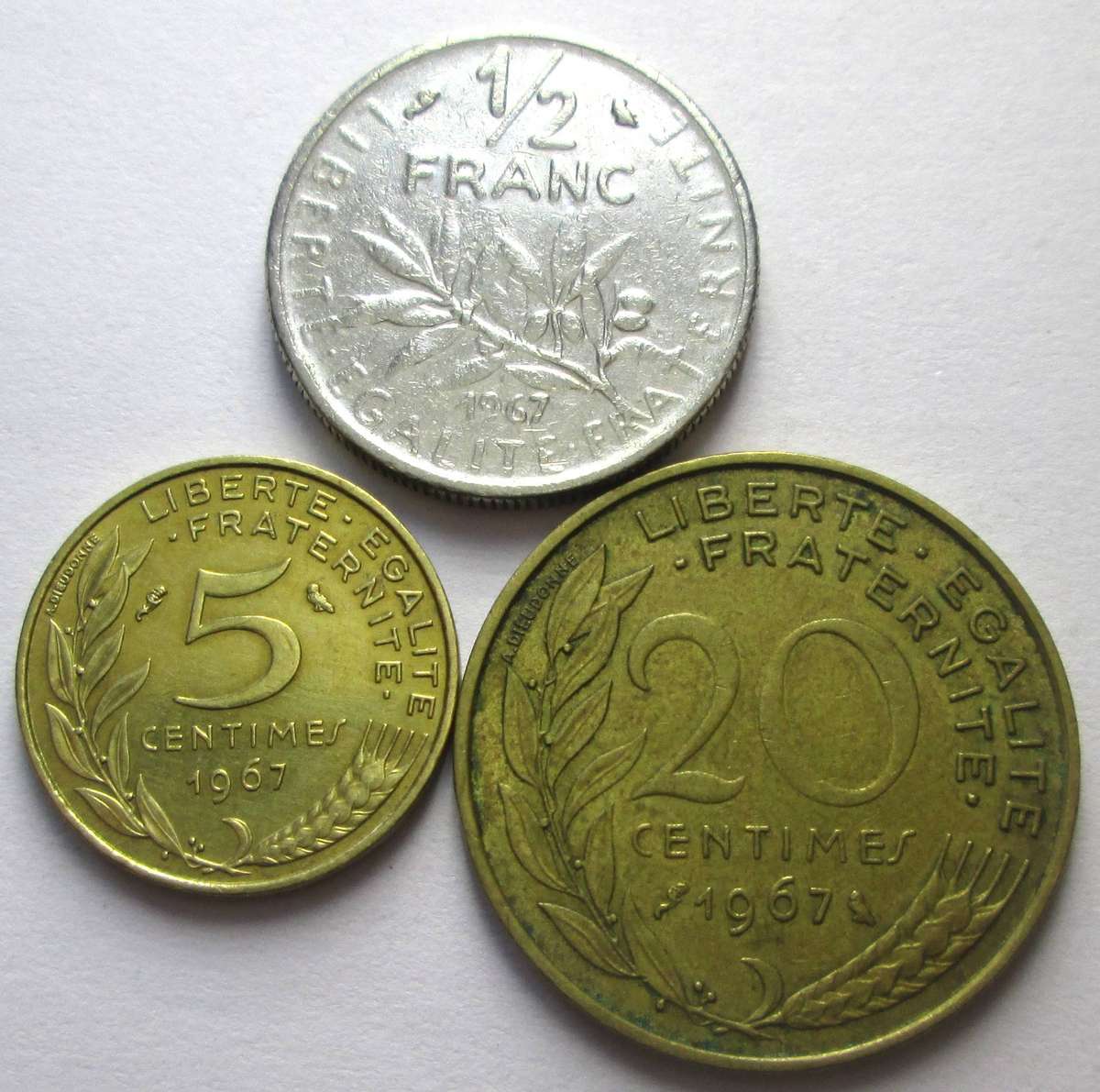 1967 France 5 Centimes 20 Centimes Half Franc