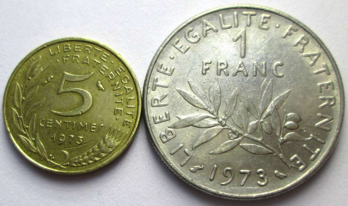 1973 France 5 Centimes 1 Franc