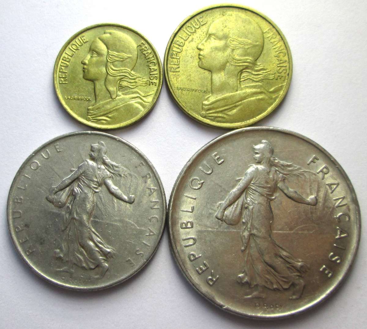 1971 France 5 Centimes 10 Centimes 1 Franc 5 Francs