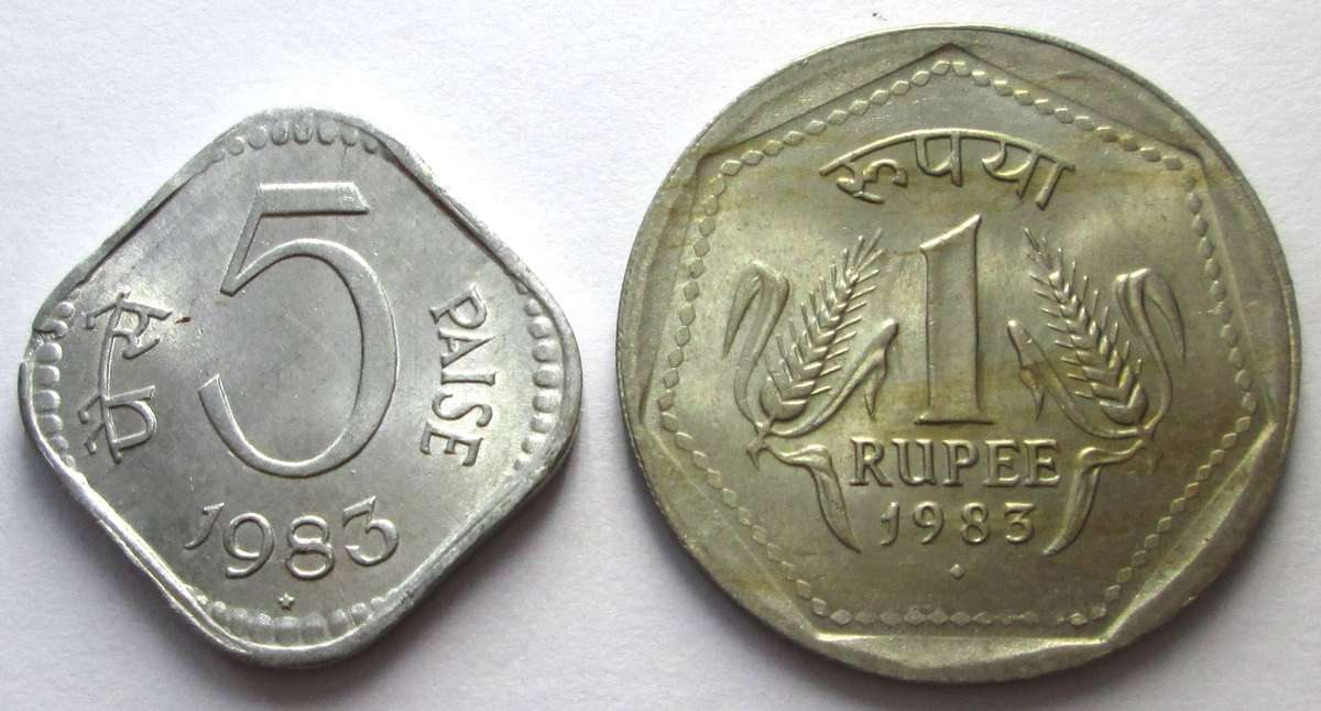 1983 India 5 Paise 1 Rupee