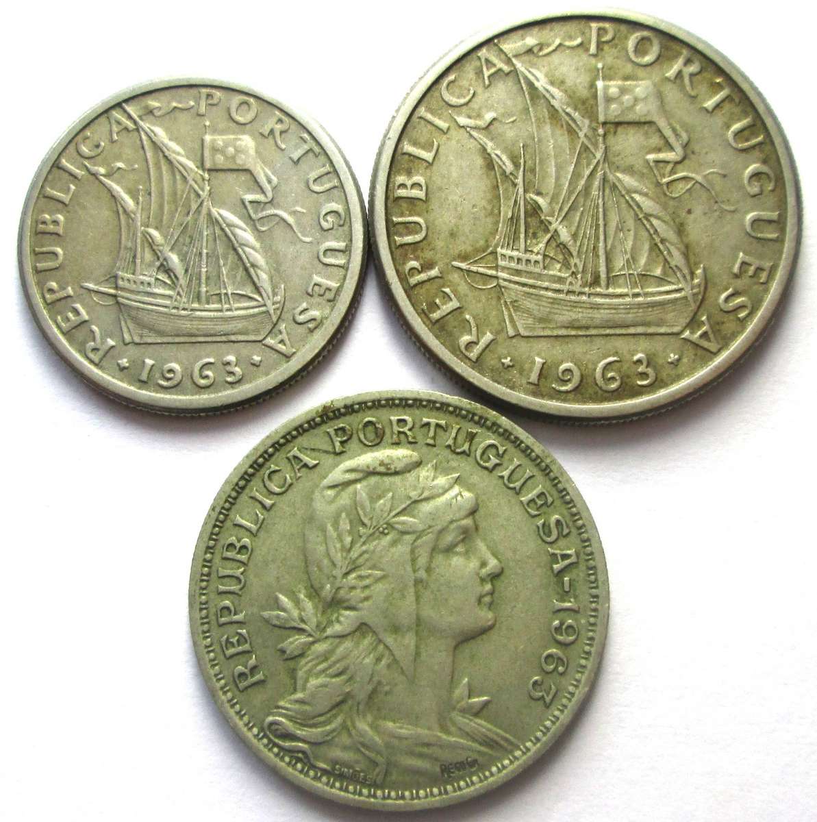 1963 Portugal 50 Centavos 2.50 Escudos 5 Escudos
