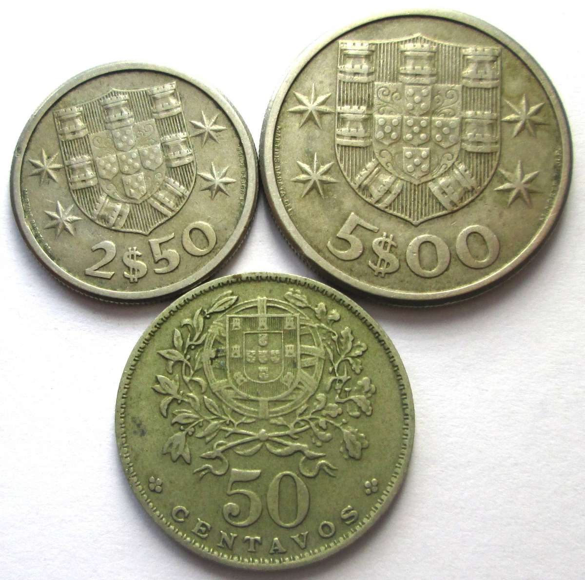 1963 Portugal 50 Centavos 2.50 Escudos 5 Escudos