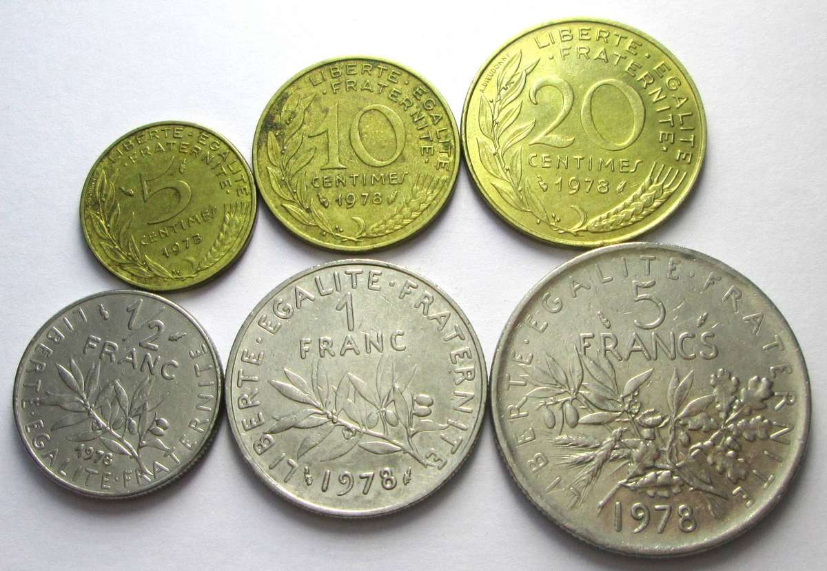 1978 France 5 Centimes 10 Centimes 20 Centimes Half Franc 1 Franc 5 Francs