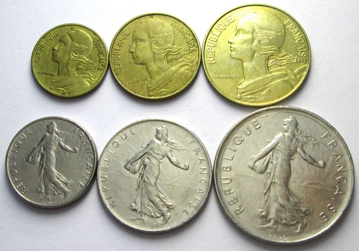 1978 France 5 Centimes 10 Centimes 20 Centimes Half Franc 1 Franc 5 Francs