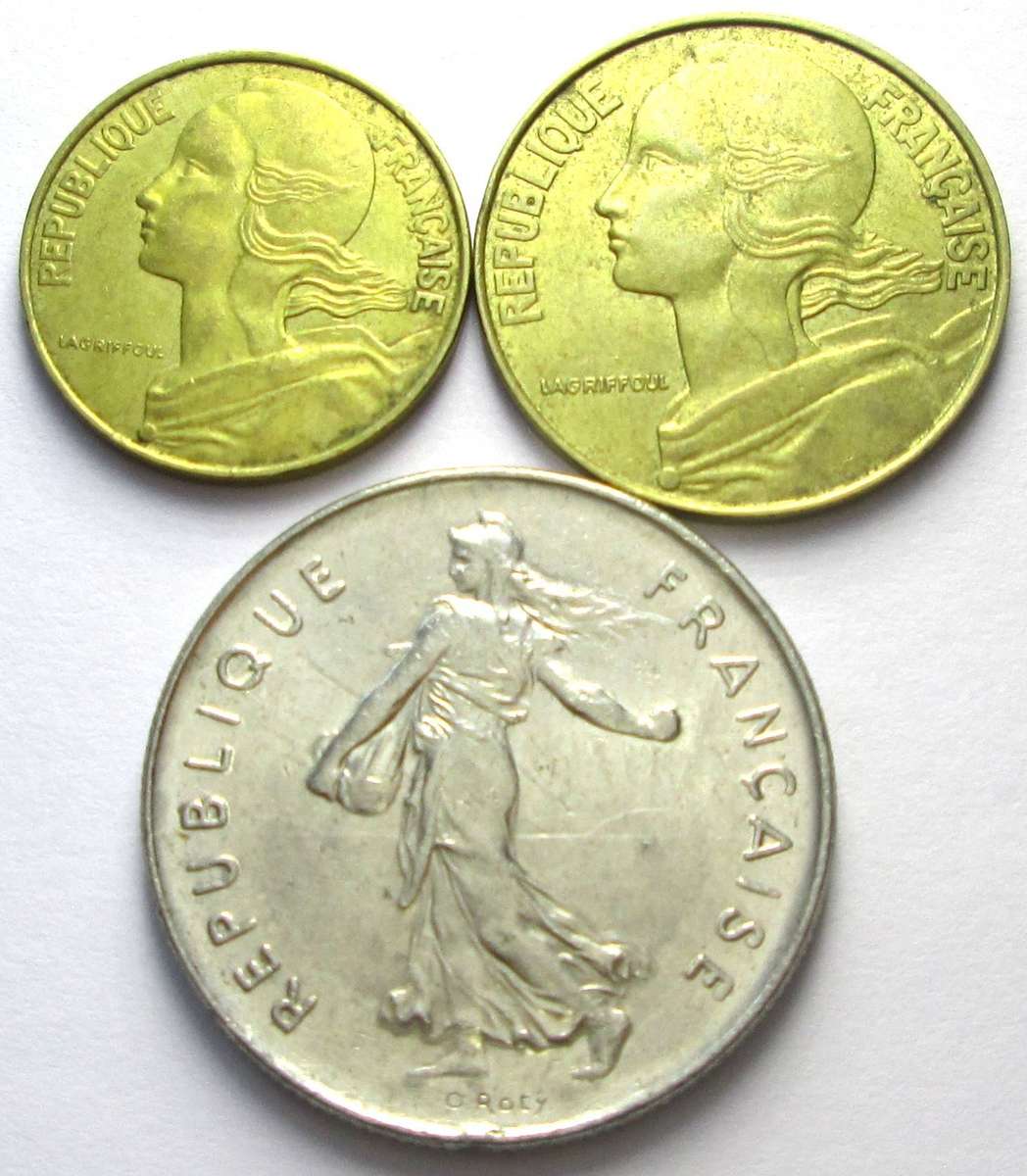1987 France 10 Centimes 20 Centimes 5 Francs