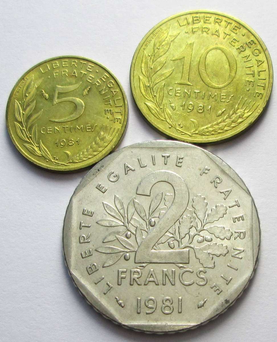 1981 France 5 Centimes 10 Centimes 2 Francs