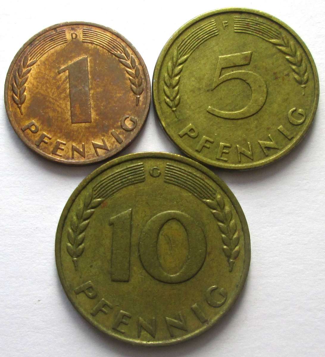 1970 Germany 1 Pfennig 5 Pfennig 10 Pfennig