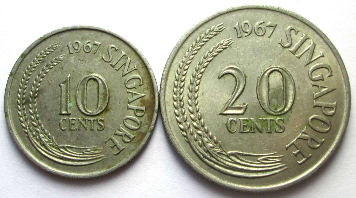 1967 Singapore 10 Cents 20 Cents
